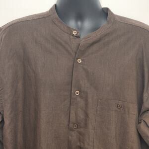 Bruno Mens Linen Blend Shirt Italian XL Brown Long Sleeve Button No Collar China